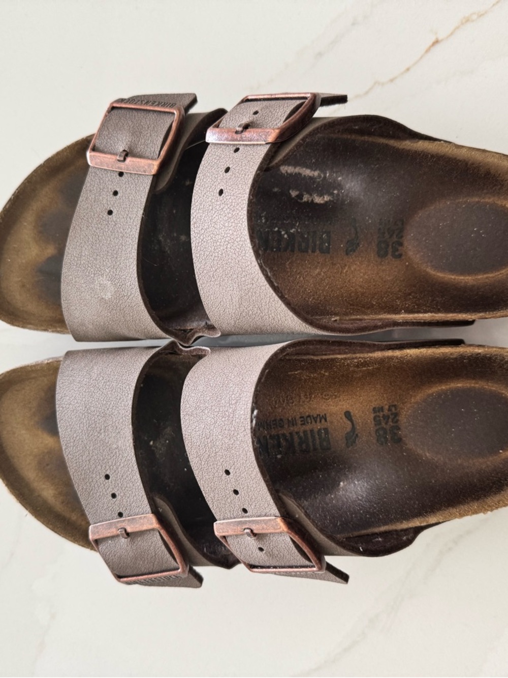 Birkenstock Arizona Sandal in Brown with Copper Buckles & Care Kit Included - Picture 3 of 4